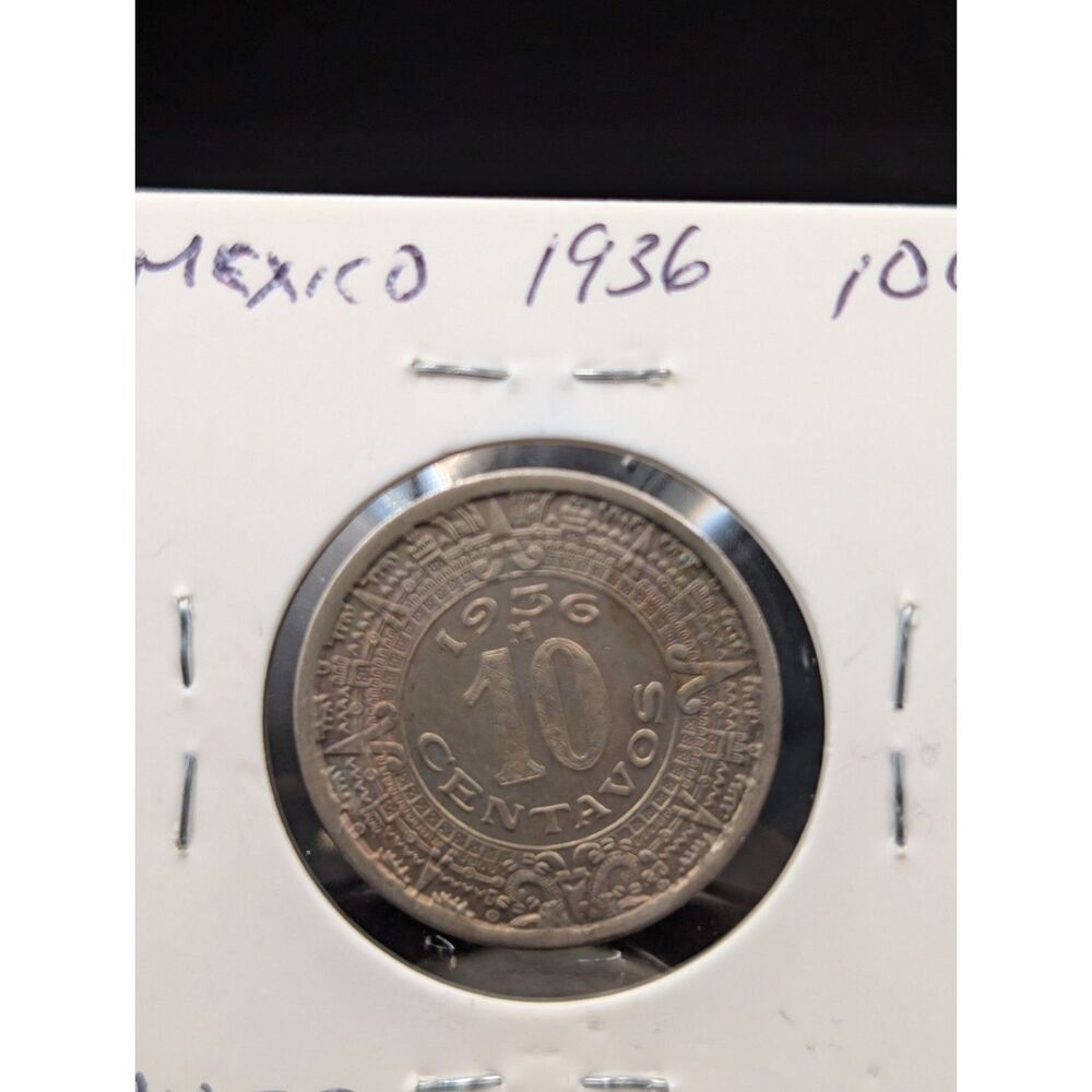 1936 Mexico 10 Centavos Toned Vintage Coin Mo Mintmark